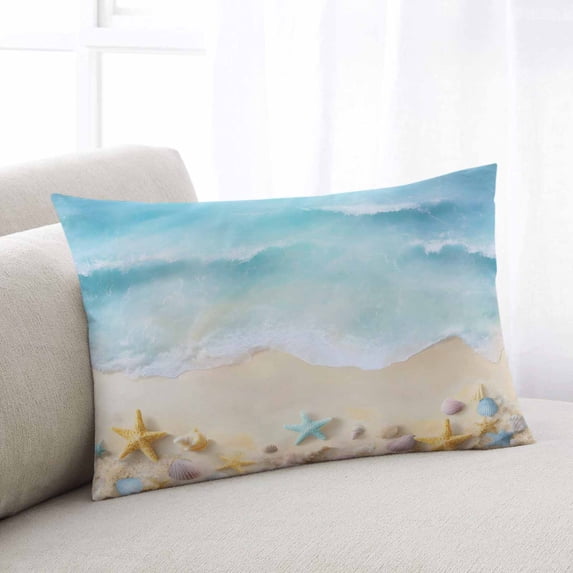 Blue Waves Throw Pillow Covers, Summer Beach Starfish Coastal Nautical Ocean Soft Breathable Pillow Cases with Invisible Zipper, King Size Pillowcases for Couch Bed Sofa Chair 20x36 Inches