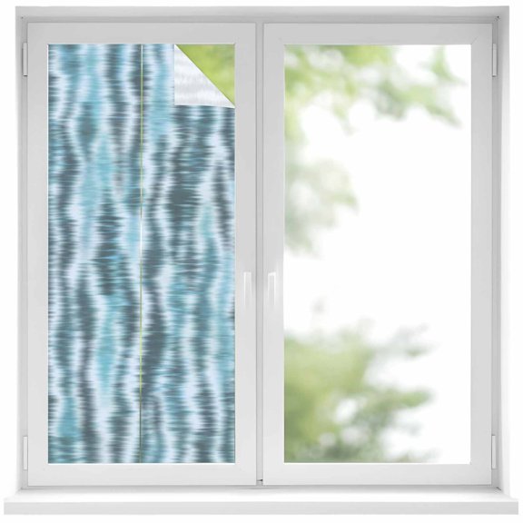 Blue Waves Window Privacy Film Country Abstract Minimalist Blurred Stripes Decorative Glass Window Film UV Blocking Static Cling Non-Adhesive Sticker Covering for Home Door 19.6 x 39.3 inches