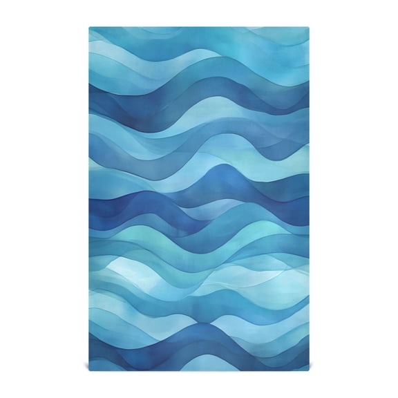 Blue Wavy Art Pattern Decorative Waffle Towel Kitchen Dishcloth 28x18in Multi-Use Tea Towel