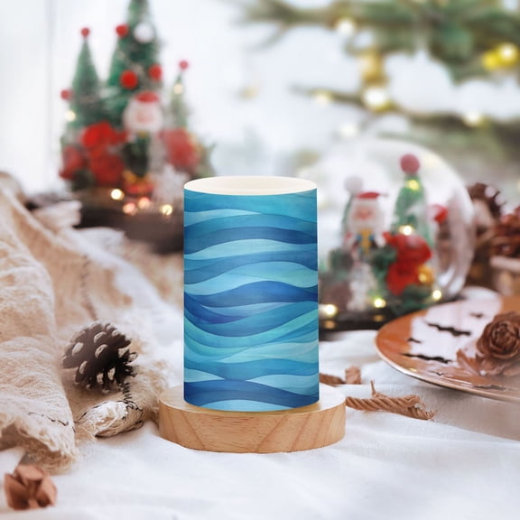 Blue Wavy Art Pattern Set of 2 Flameless LED Candles Remote and Timer Indoor Outdoor