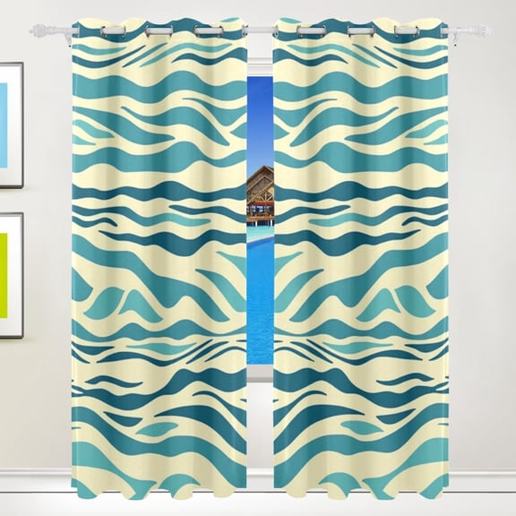 Blue Wavy Blackout Curtains for Living Room Bedroom 55W x 72/84L Insulated Window Drapes 2 Panels