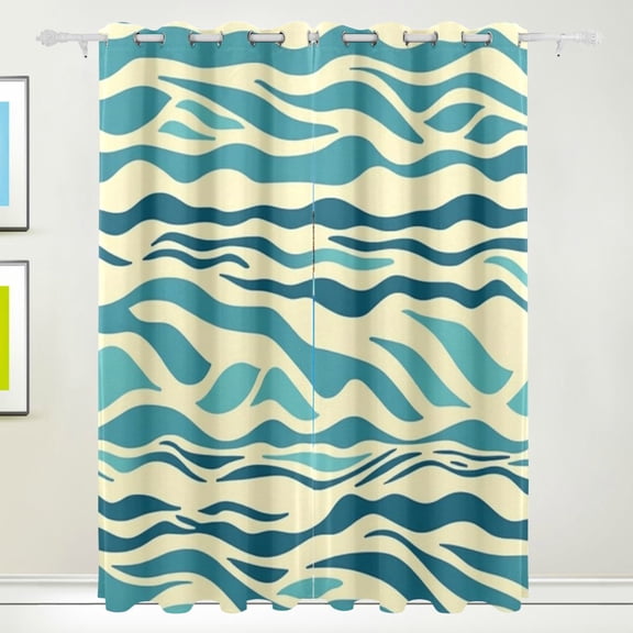 Blue Wavy Blackout Curtains for Living Room Bedroom 55W x 72/84L Insulated Window Drapes 2 Panels