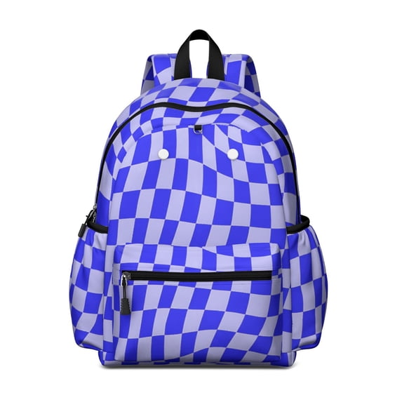 Blue Wavy Checkered Pattern Backpack for School, Cute School Bag with Adjustable Shoulder Straps and Padded Back, 13.4"x11"x4.7"