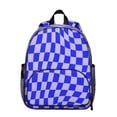 thumbnail image 1 of Blue Wavy Checkered Pattern Backpack for School, Cute School Bag with Adjustable Shoulder Straps and Padded Back, 13.8"x11.4"x6", 1 of 5