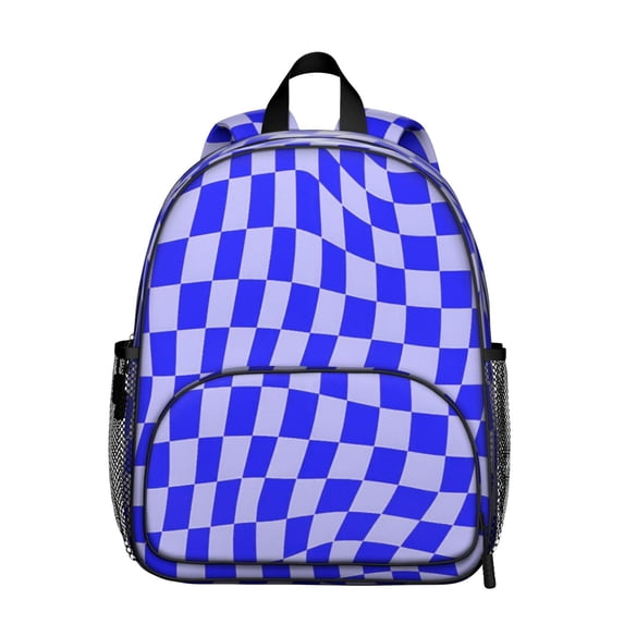 Blue Wavy Checkered Pattern Backpack for School, Cute School Bag with Adjustable Shoulder Straps and Padded Back, 13.8"x11.4"x6"