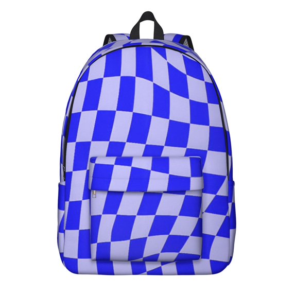 Blue Wavy Checkered Pattern Backpack for School, Cute School Bag with Adjustable Shoulder Straps and Padded Back, 15.7"x11.8"x5.5"