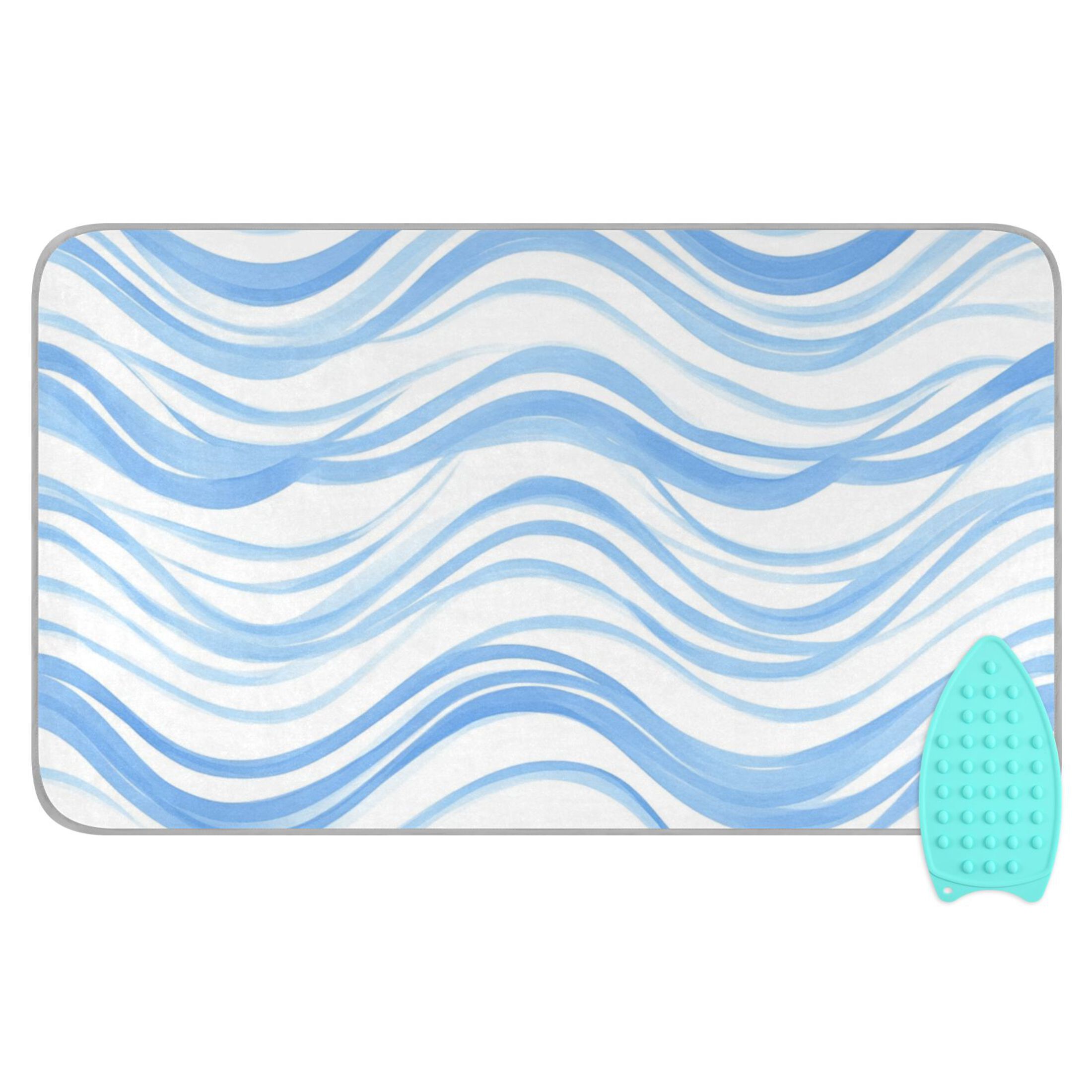 Blue Wavy Line Pastel Colored Ironing Mat Blanket Portable Travel Ironing Pad Heat Resistant Pad 47.2" x 27.6”