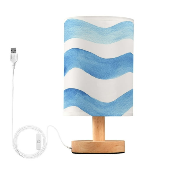 Blue Wavy Line Watercolor Table Lamp with USB Port LED Warm Light Lamp Night Light Home Decor