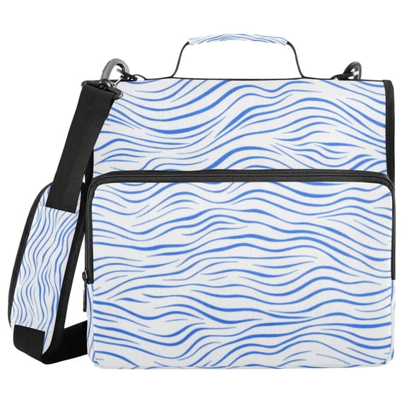 Blue Wavy Lines Binder Bag with Shoulder Strap 3 Ring Zipper Binder File Folder Document Storage