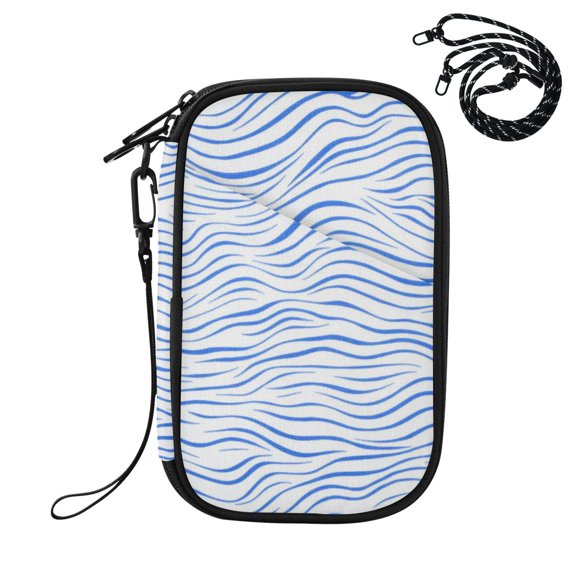 Blue Wavy Lines Passport Holder Travel Document Organizer Credit Card Case Coin Purse Wallet RFID Blocking
