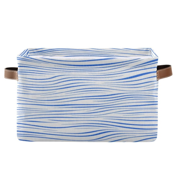Blue Wavy Lines Square Storage Bins with Handles Collapsible Containing Box 1 Pack