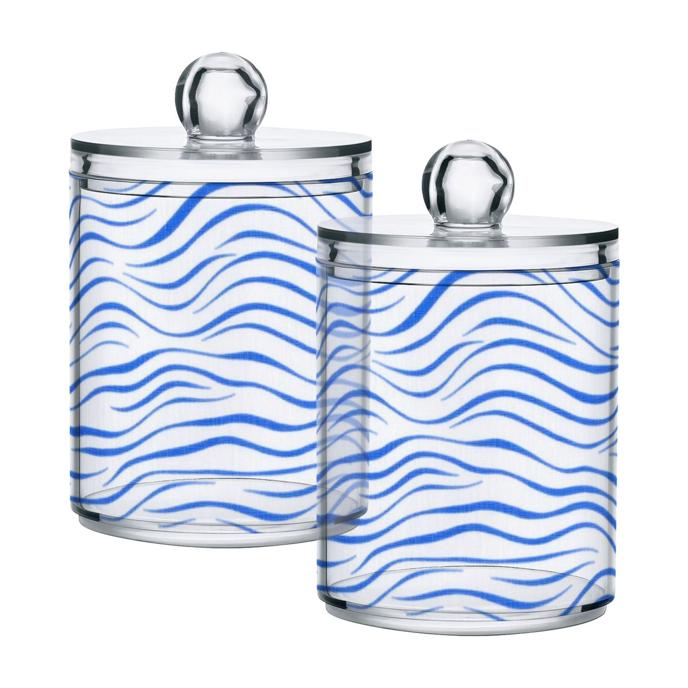 Blue Wavy Lines Translucent Plastic Cans Storage Canisters with Lid Set ...