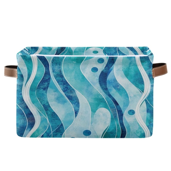 Blue Wavy Pattern Foldable Storage Basket,Canvas Fabric Foldable Storage Bins with Handles Open Home Storage Bins Boxes for Toy Book Shelf Closet Baskets