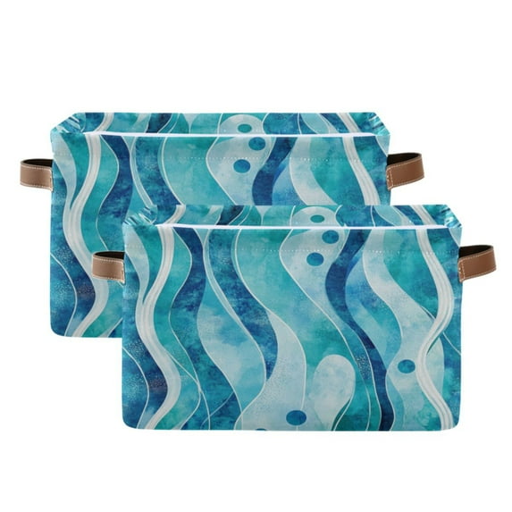 Blue Wavy Pattern Foldable Storage Basket,Canvas Fabric Foldable Storage Bins with Handles Open Home Storage Bins Boxes for Toy Book Shelf Closet Baskets