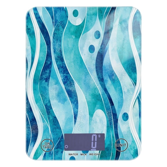 Blue Wavy Pattern Food Scale Digital Kitchen Scale Waterproof Grams Ounces lbs for For Baking and Cooking