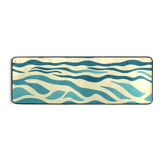 Blue Wavy Runner Rug for Hallways Kitchen Non Slip 2'x 6' Washable Hall Carpet for Bedroom Entryway Laundry Room