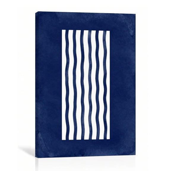 Blue Wavy Stripe Wall Art Minimalist Abstract Canvas Print Navy Watercolor Gallery Wrapped Canvas Bathroom Decor 8"L x 12"W