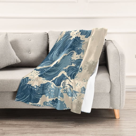 Blue Wavy Vintage Throw Blanket 60" x 90" Soft and Warm Blankets for Couch Sofa and Bed