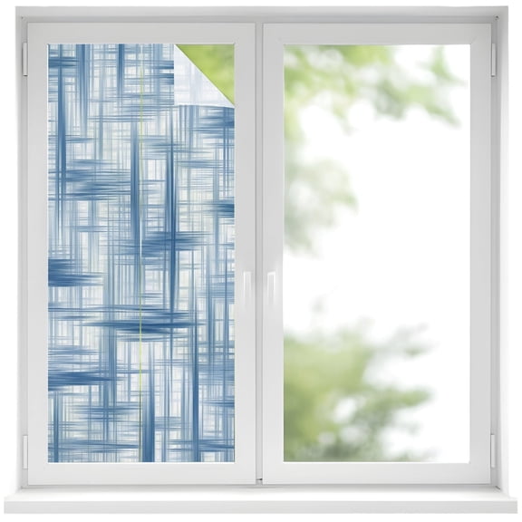 Blue Weave Mesh Window Privacy Film Modern Minimalist Abstract Decorative Glass Window Film UV Blocking Static Cling Non-Adhesive Sticker Covering for Home Door 19.6 x 39.3 inches