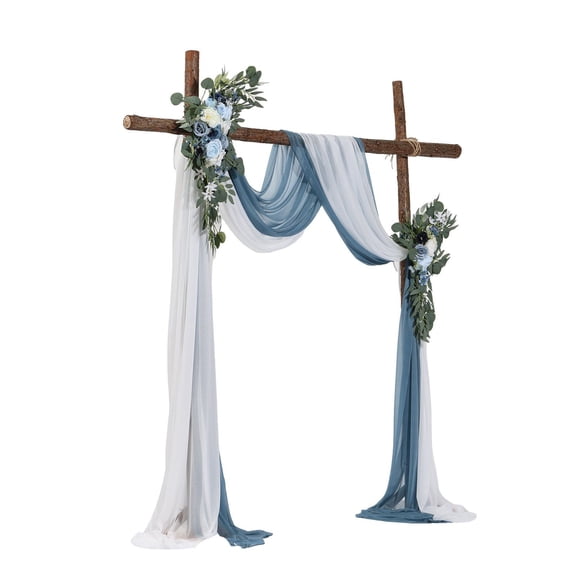 Blue Wedding Arch Flowers Kit with Drapes 4 Pack Includes 2 Floral Arrangements and 2 Sheer Drapes for Ceremony Bouquets Reception Backdrop Decoration