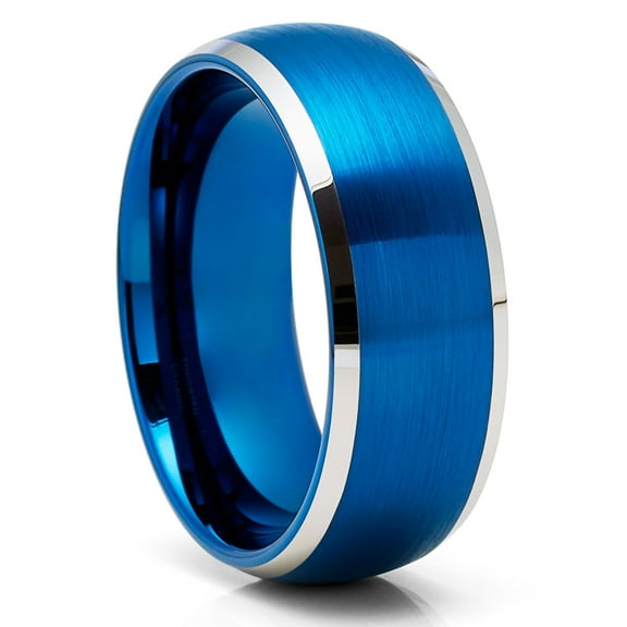 Blue Wedding Ring,Tungsten Carbide Ring,Engagement Ring,Silver Tungsten Ring,Comfort Fit Ring,Dome Ring