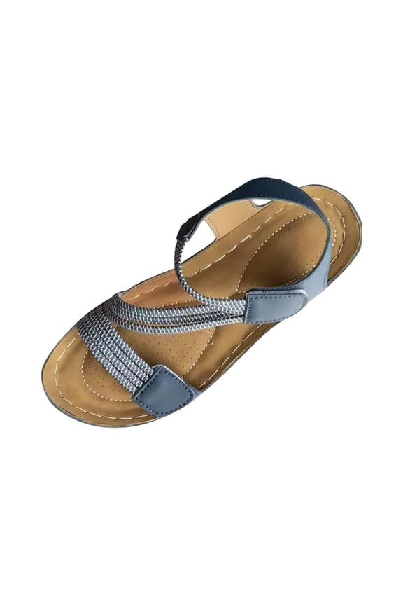 Blue Wedge Sandals For Women With Thick Sole And Adjustable Ankle Strap