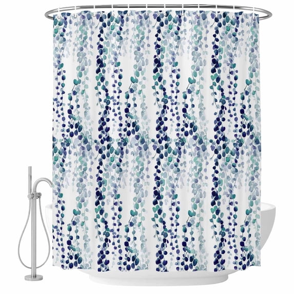 Blue Weeping Eucalyptus Shower Curtain, Waterproof Shower Curtains for Bathroom, Spring Summer Farmhouse Leaves Washable Fabric Bathtub Curtain Set Bath Decor with 12 Hooks Long 72"x84"