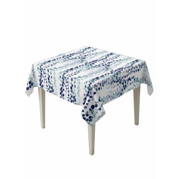Blue Weeping Eucalyptus Table Cloth, Waterproof Tablecloth for Square Tables, Spring Summer Farmhouse Leaves Reusable Washable Fabric Table Cover for Restaurant Kitchen Dining Tables 60"x60"