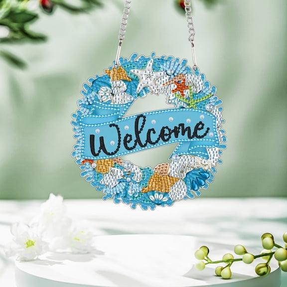 Blue Welcome Basket Diamond Art Painting Kit Hanging