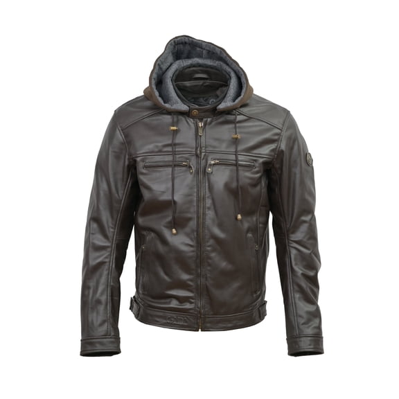 BLUE WELLFORD Titus CE Black Leather Biker Jacket for Men Removable Hood, Integrated Shell, Removable Lining, Premium Motorcycle Outerwear