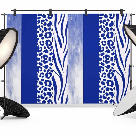 Blue Western Backdrop for Photography, Tiger and Leopard Print Vertical Stripes Photo Backdrop Portrait Background Party Banner Photo Backgrounds for Studio Booth Props, 10x8ft
