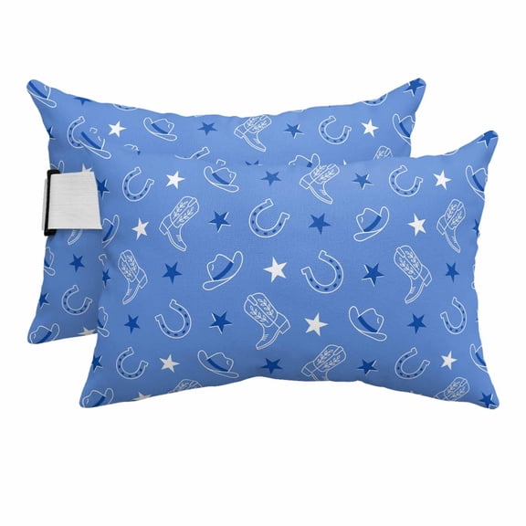 Blue Western Cowboys Outdoor Pillows for Chaise Lounge Chair Beach Headrest Pillow Set of 2 Waterproof Lumbar Pillows with Insert&Adjustable Strap American Country Boots Horseshoe Pool Pillow 12"x20"