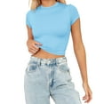thumbnail image 1 of Blue Western Outfit For Women, Cotton Spring Tops For Women 2024 Trendy, T-Shirts For Women, Women's Blouses, Womens Fashion Summer Short Sleeve Cute Crop Tops Casual Basic Crewneck Slim Fit T Shirts, 1 of 5