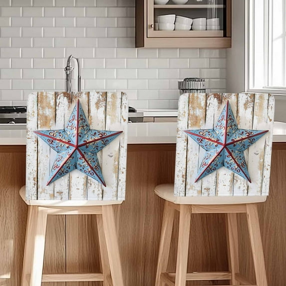 Blue Western Star Chair Covers Set of 1 Independence Day Chair Back Covers Stretch Removable Washable Slipcovers Protector for Dining Room Kitchen Party Decor
