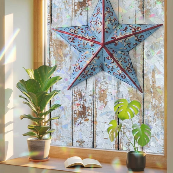 Blue Western Star Window Privacy Film, Independence Day Stained Glass ...