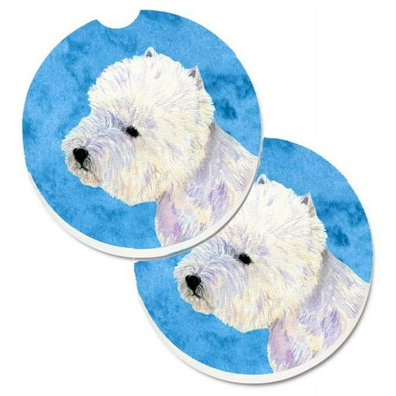 Blue Westie Set of 2 Cup Holder Car Coaster