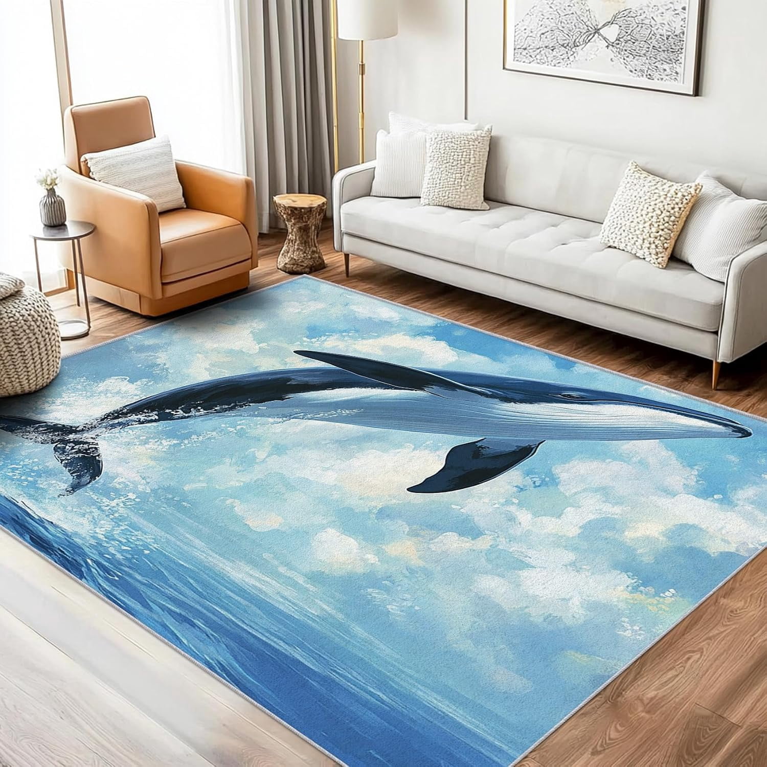 Sea Rug Animal Blue Whale Area Rugs, Ocean Sea Animal Carpet, Washable Non Slip Low ...