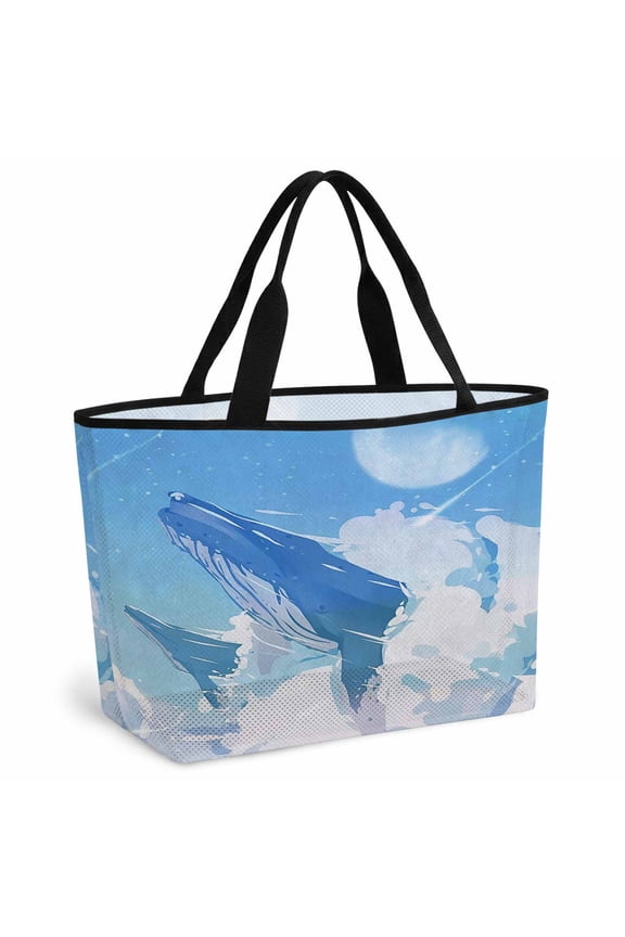 Blue Whale Beach Bag for Women, Large Breathable Mesh Beach Tote Bag, Blue Sky Clouds Natural Landscape Sandproof Lightweight Travel Bags for Vacation Picnic Swimming Pool 15.7"x15.7"x9.1"