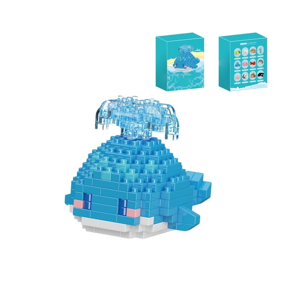 Blue Whale Building Block Set, 218Pcs Mini Ocean Animal Figurine with Water Spout, 3D Marine Life Model Kit