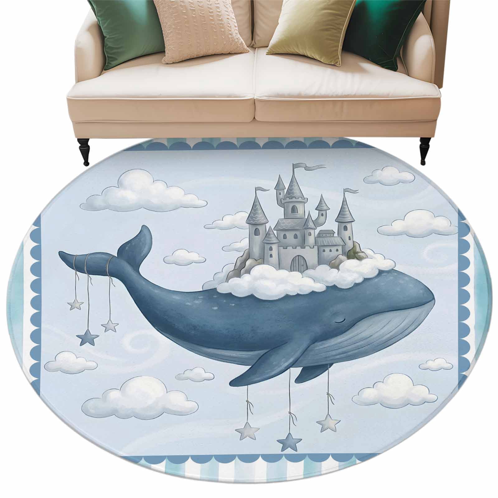 Castle Round Rug Blue Whale Castle Round Rug 5ft Washable Circle Kitchen Rugs Non Slip ...