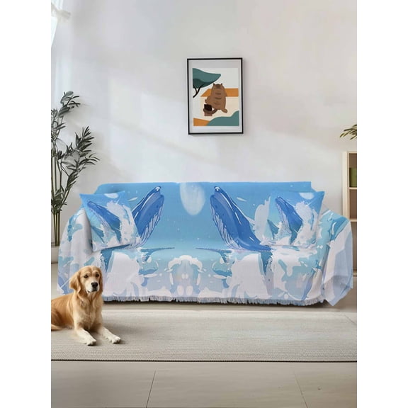Blue Whale Couch Cover, Blue Sky Clouds Natural Landscape Oversized Sofa Cover Blanket for 3 Cushion Couch,Sectional Sofa Slipcover Furniture Protector for Living Room Bedroom 71''x150''