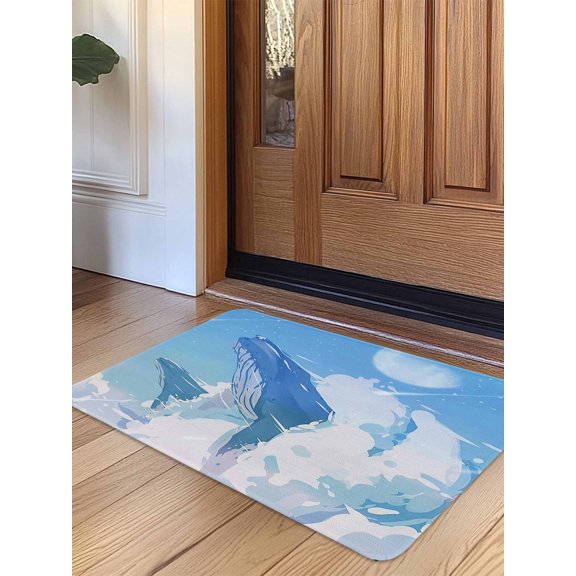 Blue Whale Door Mat Indoor Outdoor Entrance, Non Slip Small Rug for Kitchen Bathroom Entryway Rug, Blue Sky Clouds Natural Landscape Washable Doormat Floor Mat for Office Home Decor 16x24 Inch