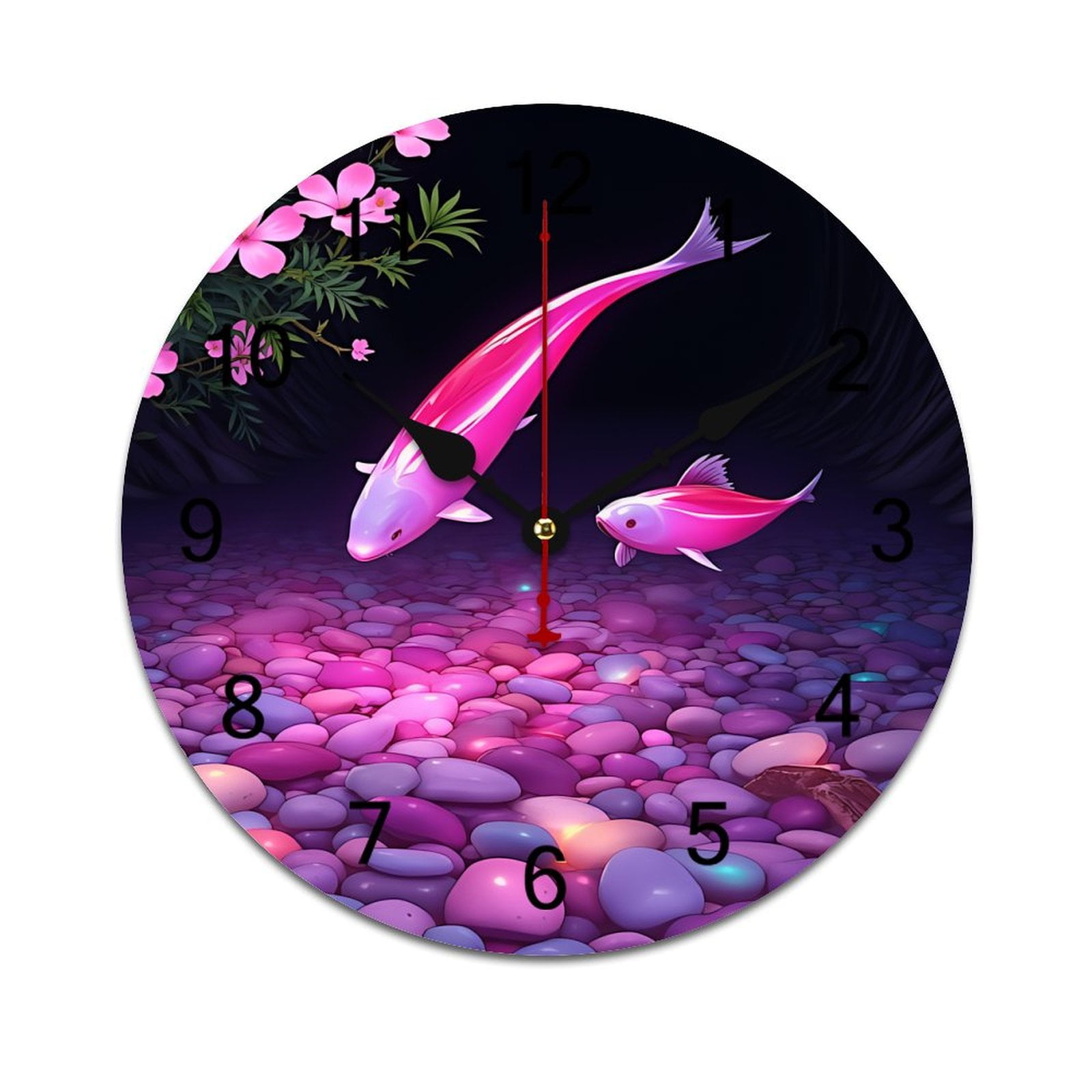 Blue Whale Flowers Clouds Time Decorative Wall Clocks Round Large Wall ...