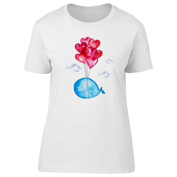 Blue Whale Flying Balloons T-Shirt Women -Image by Shutterstock, Female Small