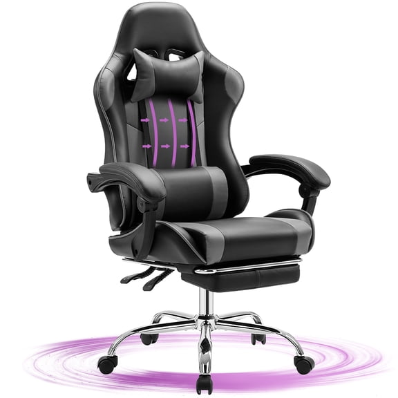 JONPONY Big and Tall Gaming Chair, Ergonomic Design, Gamer Chair PU Leather with Footrest and Lumbar Support, High Back Office Chair Support 8 Hours Long Sitting, Computer Chair,Black Grey