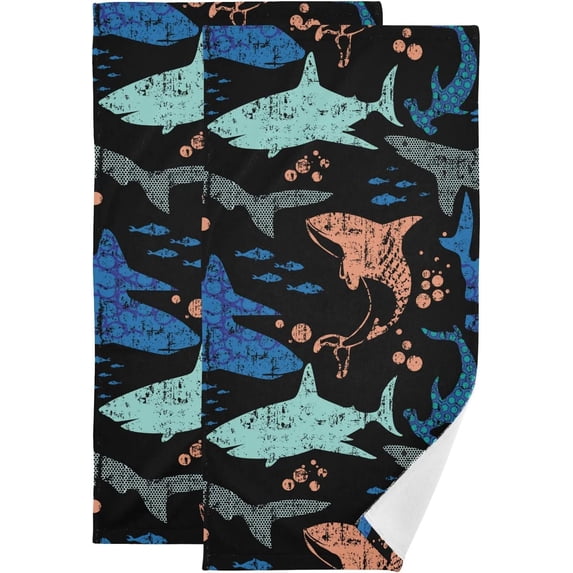 Blue Whale Ocean Hand Towels 2 PCS, Underwater Kitchen Towel Ultra Soft and Highly Absorbent,Decorative Fingertip Face Towel for Bathroom Hotel, 28.3"x14.4"