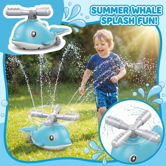 Blue Whale Outdoor Sprinkler with Spinning Top and Wiggle Tubes for Backyard Summer Fun, Garden Lawn Water Spray Device for Festive Outdoor Activities