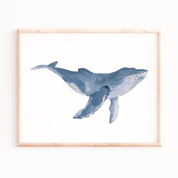 Blue Whale Print, Friendly Ocean Animal Room Art Poster Art Print Home Decor, Unframed Poster Size 8x12 F03.1.20l726