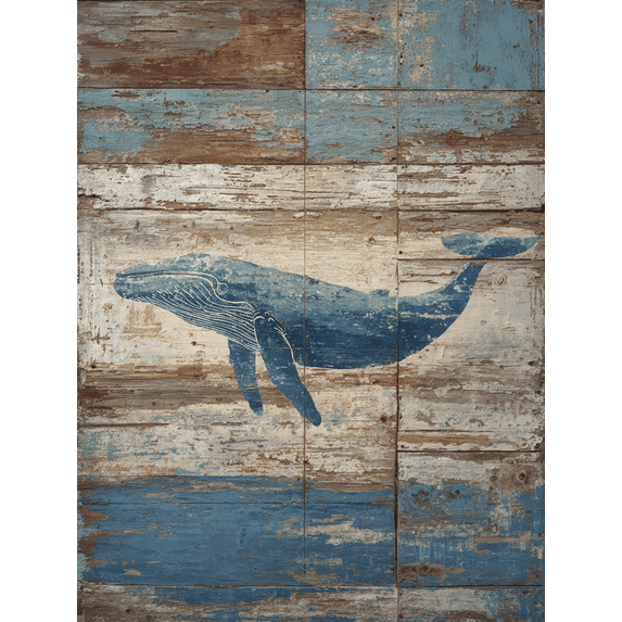 Blue Whale Rustic Wood Canvas Print, Wall Art for Living Room, Bedroom, Cafe, Beach House, Nautical Theme, Office