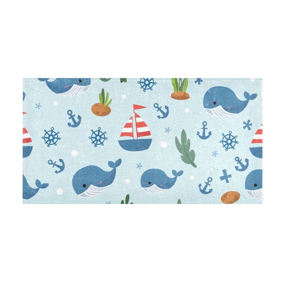 Blue Whale Sailor Pattern Bath Mat 39x20 Inch Soft Absorbent Non-Slip Plush Bathroom Rug for Floor